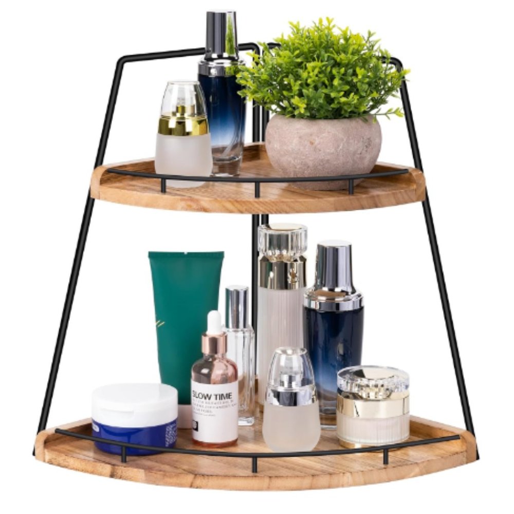 2-Tier Wooden Corner Organizer - Bathroom/ Kitchen/ Vanity Corner Shelf Storage